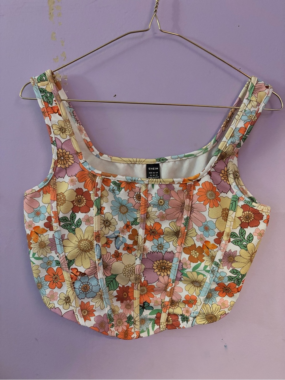 SHEIN Pastel Floral Corset-Style Crop Top